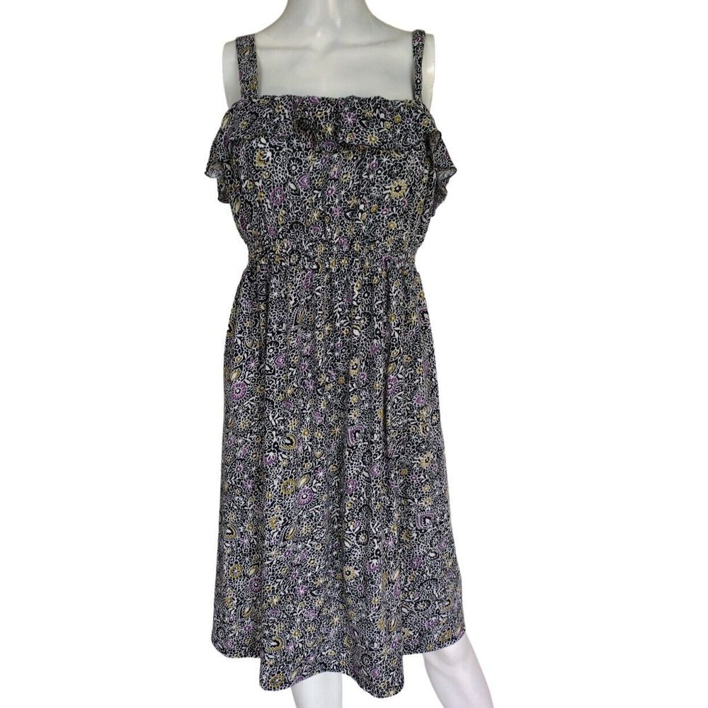 Xhilaration Sun Dress Women's XL Black White Floral Midi Knit Straps Sleeveless